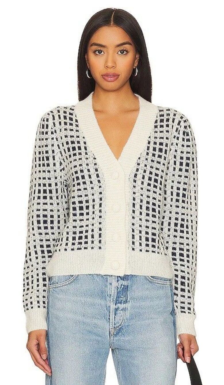Nation LTD Sz Medium Inez Femme Alpaca Wool Cardigan Prep School Blue White